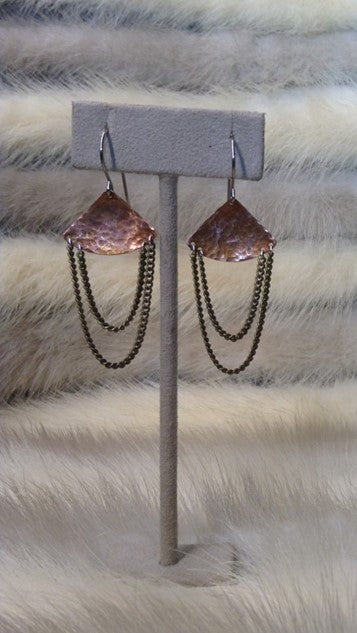 Chain Earrings - Medium Copper Fan with Brass Cable